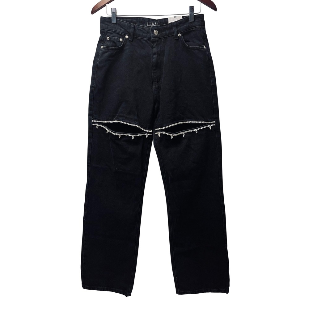 Piral Crystal Cut Jeans 8 Black Rhinestone Spike Straight Fit Edgy Punk Goth NEW